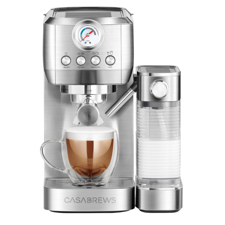 Casabrews 20 Bar Semi Automatic Espresso Machine Cappuccino Coffee Maker with Milk Tank Silver